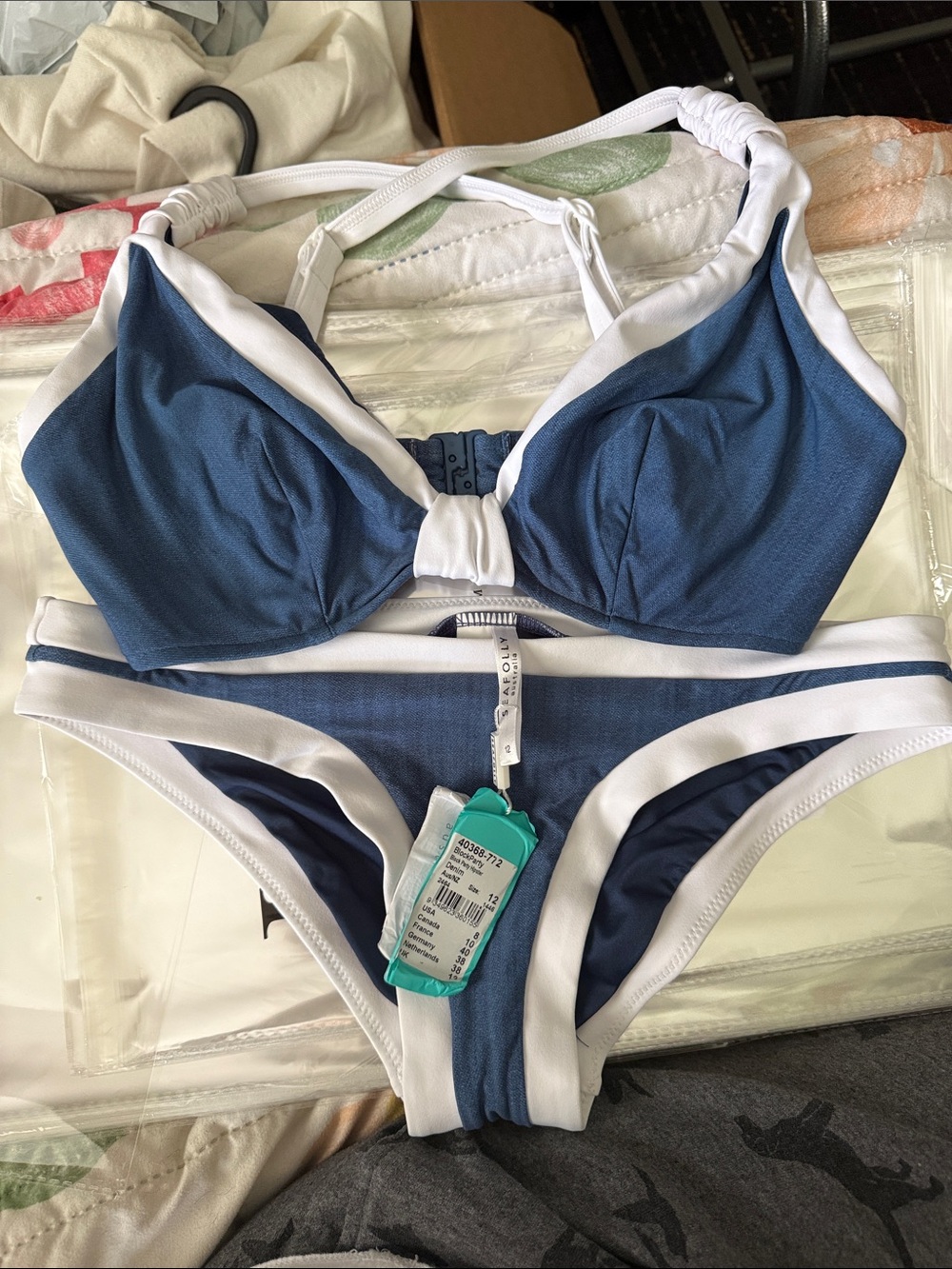 Seafolly Navy and White Two-Piece Bikini 0047